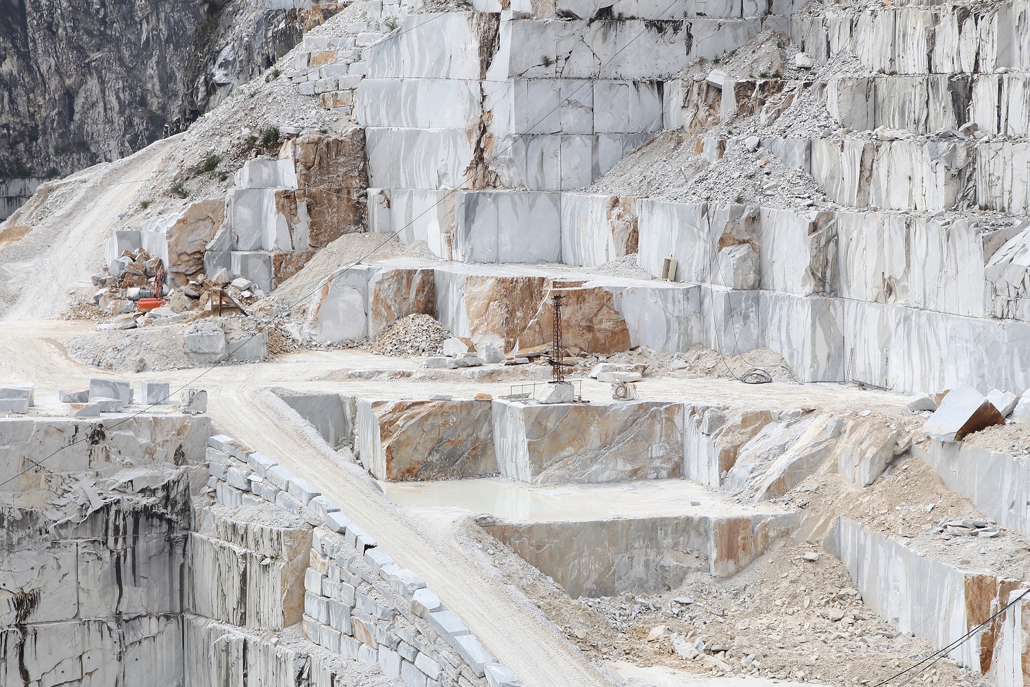 Carrara Italy - marble quarry in Fantiscritti valley. Marble works of Miseglia. Apuan Alps mountains.